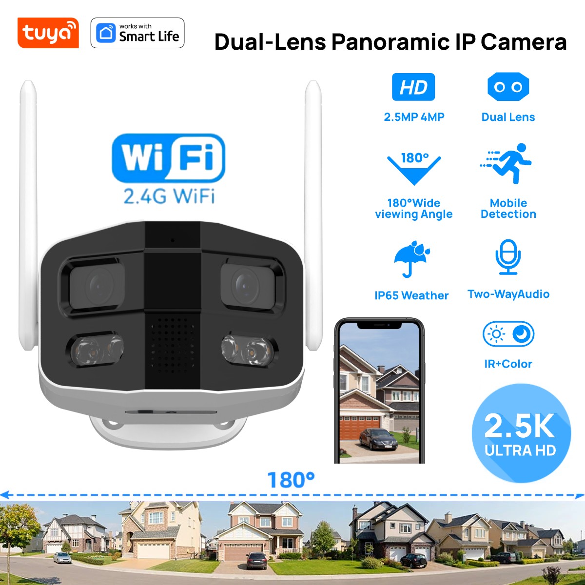 Smart Home Camera Ezviz - Tuya Smart 4MP 2.5K Dual-Lens Large