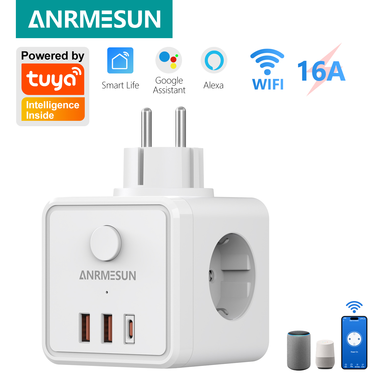 Smart Home Or Smart Home - 3 EU Plug 2 USB-A 1