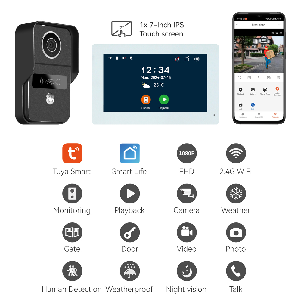 7Inch IPS Screen 2MP  Tuya APP - Wifi Doorbell Camera ulasan dan harga