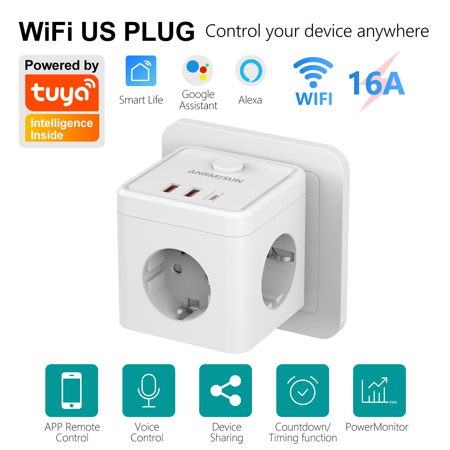 3 EU Plug 2 USB-A 1 Type-C Por - Smart Home Or Smart Home ulasan dan harga