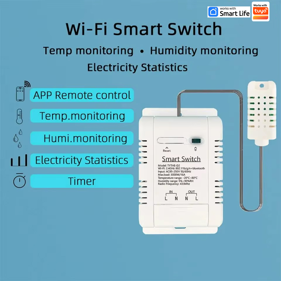 Work with Tuya 16A 3000W WiFi  - Smart Energy Monitor ulasan dan harga